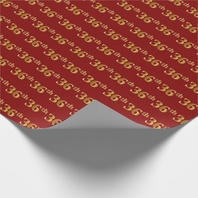 Red, Faux Gold 36th (Thirty-Sixth) Event Wrapping Paper (Corner)