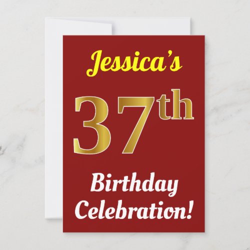 Red Faux Gold 37th Birthday Celebration  Name Invitation