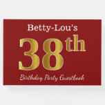 [ Thumbnail: Red, Faux Gold 38th Birthday Party + Custom Name Guest Book ]