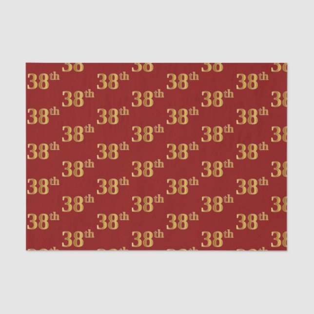 Red, Faux Gold 38th (Thirty-Eighth) Event Tissue Paper (Front)