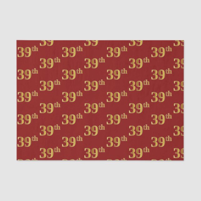 Red, Faux Gold 39th (Thirty-Ninth) Event Tissue Paper (Front)