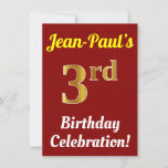 [ Thumbnail: Red, Faux Gold 3rd Birthday Celebration + Name Invitation ]