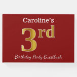 [ Thumbnail: Red, Faux Gold 3rd Birthday Party + Custom Name Guest Book ]
