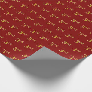 Red, Faux Gold 3rd (Third) Event Wrapping Paper