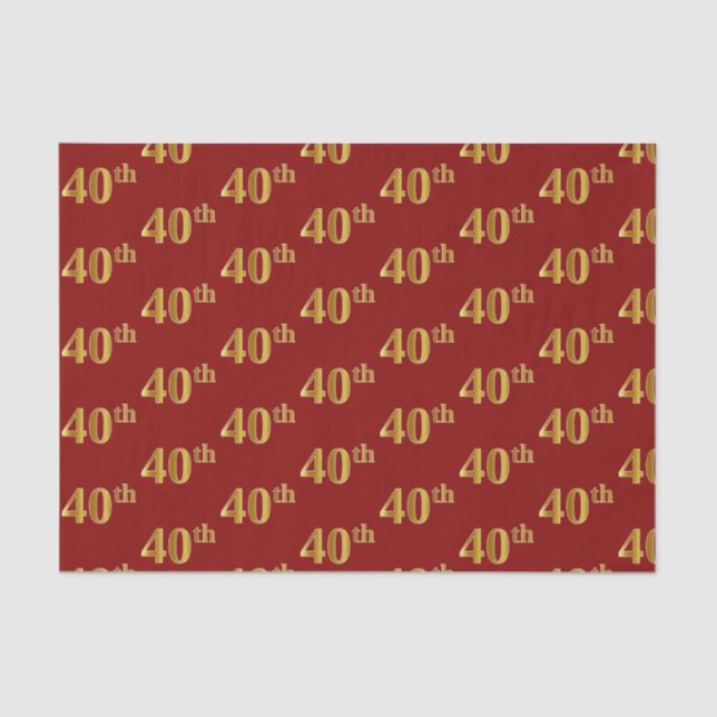 Red, Faux Gold 40th (Fortieth) Event Tissue Paper (Front)