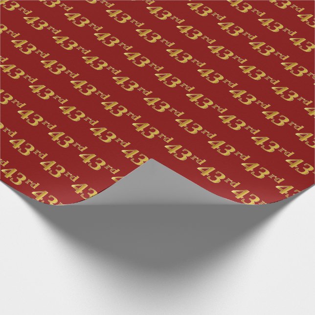 Red, Faux Gold 43rd (Forty-Third) Event Wrapping Paper (Corner)