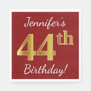 Red, Faux Gold 44th Birthday + Custom Name Napkins