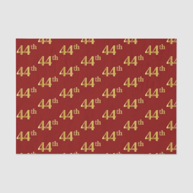 Red, Faux Gold 44th (Forty-Fourth) Event Tissue Paper (Front)
