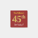 [ Thumbnail: Red, Faux Gold 45th Birthday, With Custom Name Notes ]