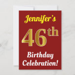 [ Thumbnail: Red, Faux Gold 46th Birthday Celebration + Name Invitation ]