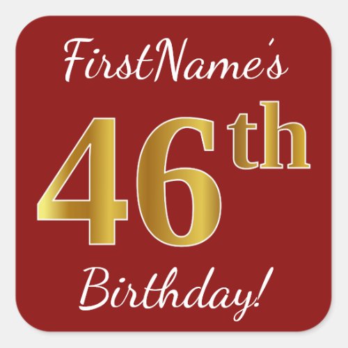 Red Faux Gold 46th Birthday  Custom Name Sticker