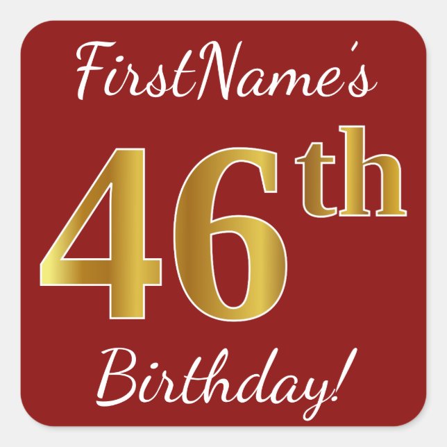 Red, Faux Gold 46th Birthday + Custom Name Sticker (Front)