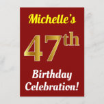 [ Thumbnail: Red, Faux Gold 47th Birthday Celebration + Name Invitation ]