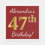 [ Thumbnail: Red, Faux Gold 47th Birthday + Custom Name Napkin ]