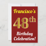 [ Thumbnail: Red, Faux Gold 48th Birthday Celebration + Name Invitation ]