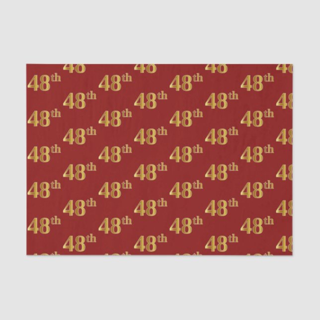 Red, Faux Gold 48th (Forty-Eighth) Event Tissue Paper (Front)