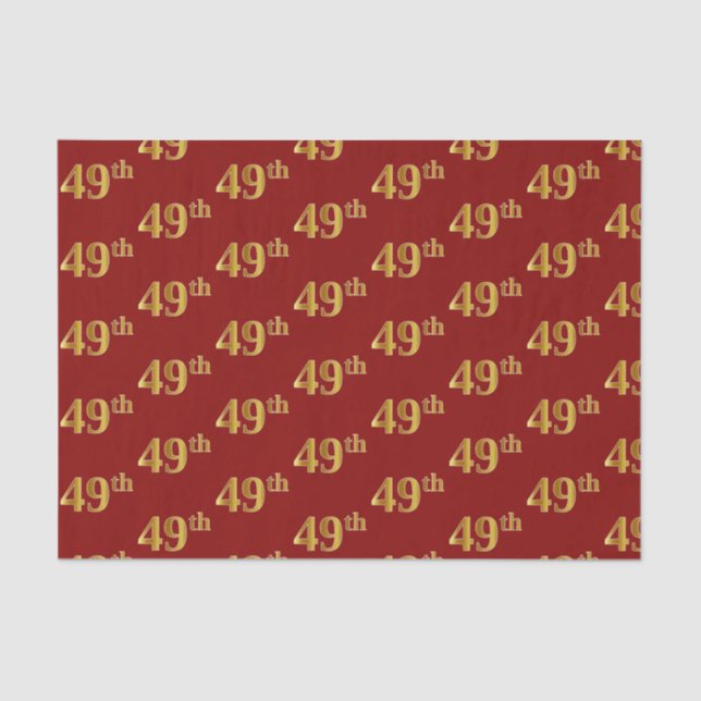 Red, Faux Gold 49th (Forty-Ninth) Event Tissue Paper (Front)