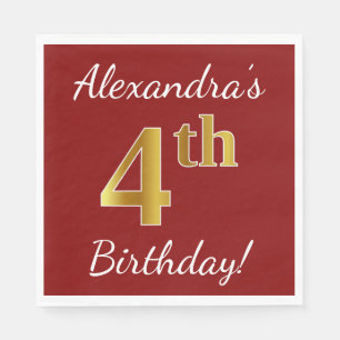 Red, Faux Gold 4th Birthday + Custom Name Napkins