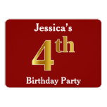 [ Thumbnail: Red, Faux Gold 4th Birthday Party + Custom Name Invitation ]