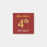 [ Thumbnail: Red, Faux Gold 4th Birthday, With Custom Name Notes ]