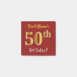 [ Thumbnail: Red, Faux Gold 50th Birthday, With Custom Name Notes ]