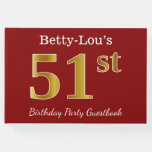 [ Thumbnail: Red, Faux Gold 51st Birthday Party + Custom Name Guest Book ]