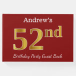 [ Thumbnail: Red, Faux Gold 52nd Birthday Party + Custom Name Guest Book ]