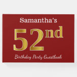 [ Thumbnail: Red, Faux Gold 52nd Birthday Party + Custom Name Guest Book ]