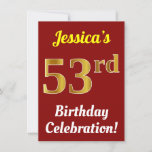 [ Thumbnail: Red, Faux Gold 53rd Birthday Celebration + Name Invitation ]