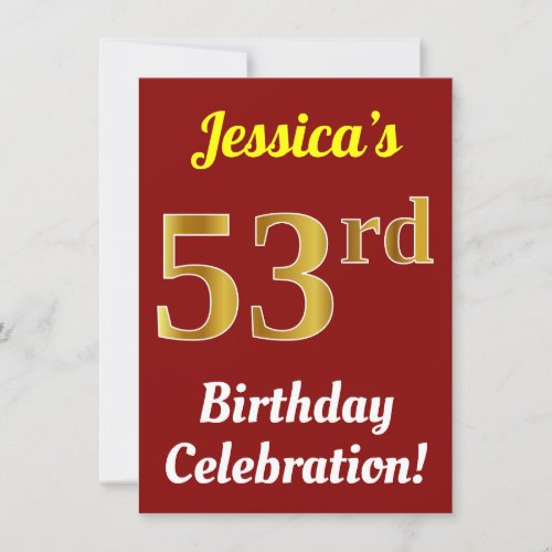 Red Faux Gold 53rd Birthday Celebration  Name Invitation