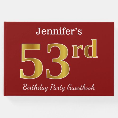 Red Faux Gold 53rd Birthday Party  Custom Name Guest Book