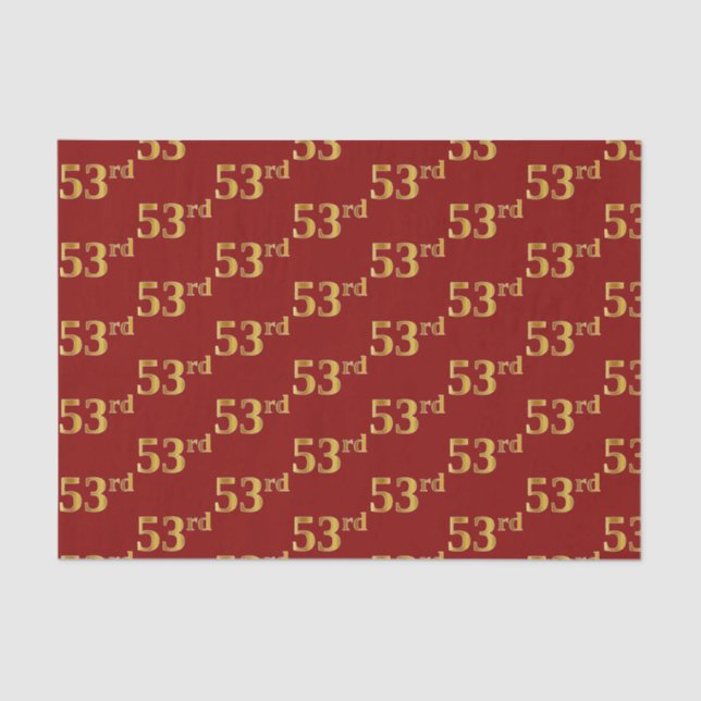 Red, Faux Gold 53rd (Fifty-Third) Event Tissue Paper (Front)