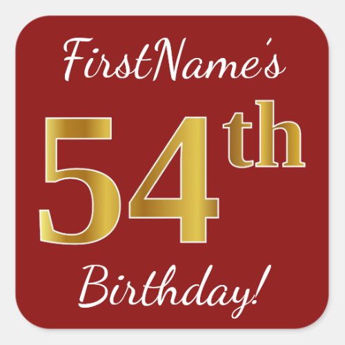 Red Faux Gold 54th Birthday  Custom Name Sticker