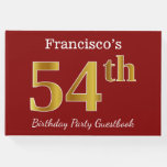 [ Thumbnail: Red, Faux Gold 54th Birthday Party + Custom Name Guest Book ]