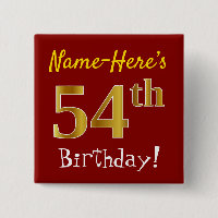 Red, Faux Gold 54th Birthday, With Custom Name