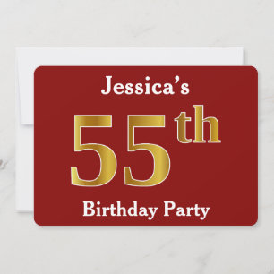 Red, Faux Gold 55th Birthday Party + Custom Name Invitation