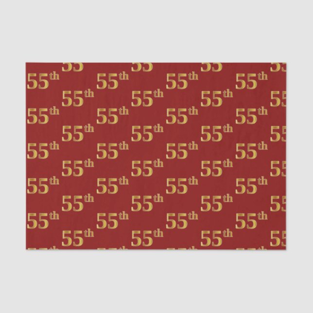 Red, Faux Gold 55th (Fifty-Fifth) Event Tissue Paper (Front)