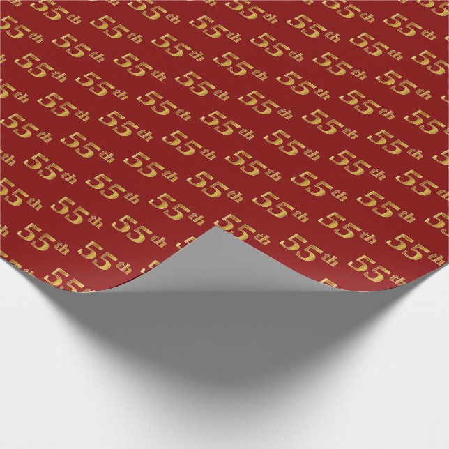 Red, Faux Gold 55th (Fifty-Fifth) Event Wrapping Paper (Corner)