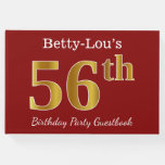 [ Thumbnail: Red, Faux Gold 56th Birthday Party + Custom Name Guest Book ]