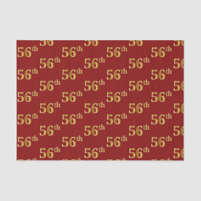 Red, Faux Gold 56th (Fifty-Sixth) Event Tissue Paper (Front)