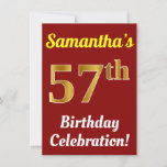 [ Thumbnail: Red, Faux Gold 57th Birthday Celebration + Name Invitation ]