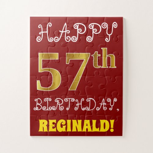 Red Faux Gold 57th Birthday  Custom Name Puzzle