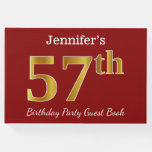 [ Thumbnail: Red, Faux Gold 57th Birthday Party + Custom Name Guest Book ]