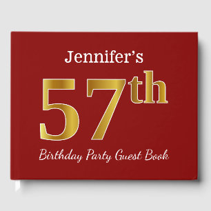 Red, Faux Gold 57th Birthday Party + Custom Name Guest Book