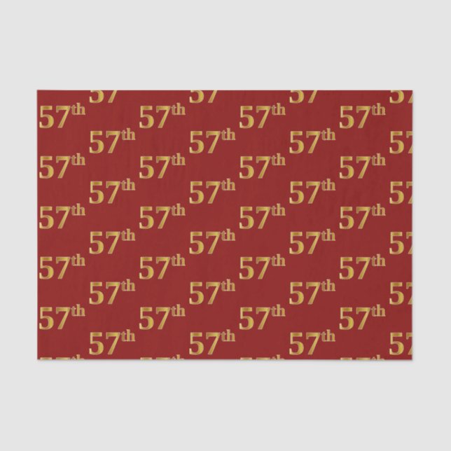 Red, Faux Gold 57th (Fifty-Seventh) Event Tissue Paper (Front)