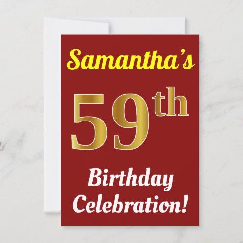 Red Faux Gold 59th Birthday Celebration  Name Invitation