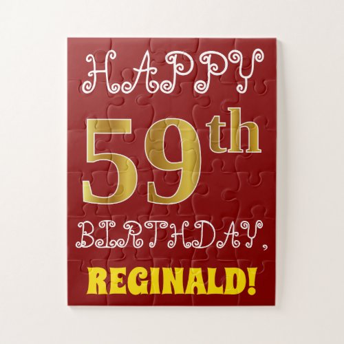 Red Faux Gold 59th Birthday  Custom Name Puzzle