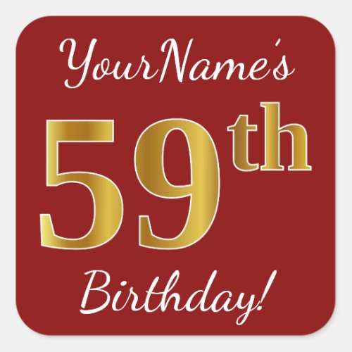 Red Faux Gold 59th Birthday  Custom Name Sticker