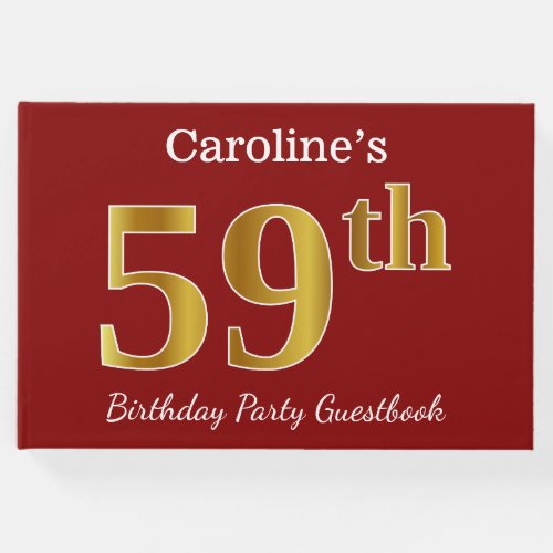Red Faux Gold 59th Birthday Party  Custom Name Guest Book