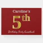 [ Thumbnail: Red, Faux Gold 5th Birthday Party + Custom Name Guest Book ]